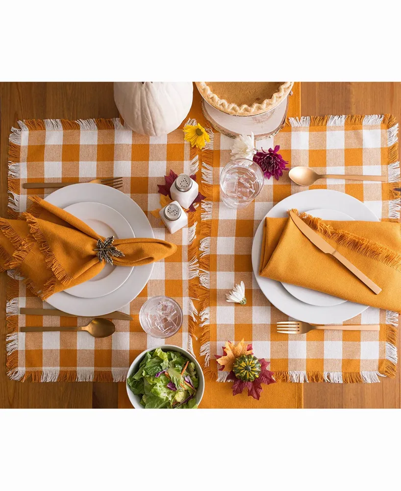 Pumpkin Spice Heavyweight Check Fringed Placemat Set of 6