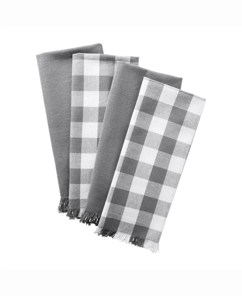 T-Fal Solid and Stripe Waffle Kitchen Towel, Set of 4 - Gray