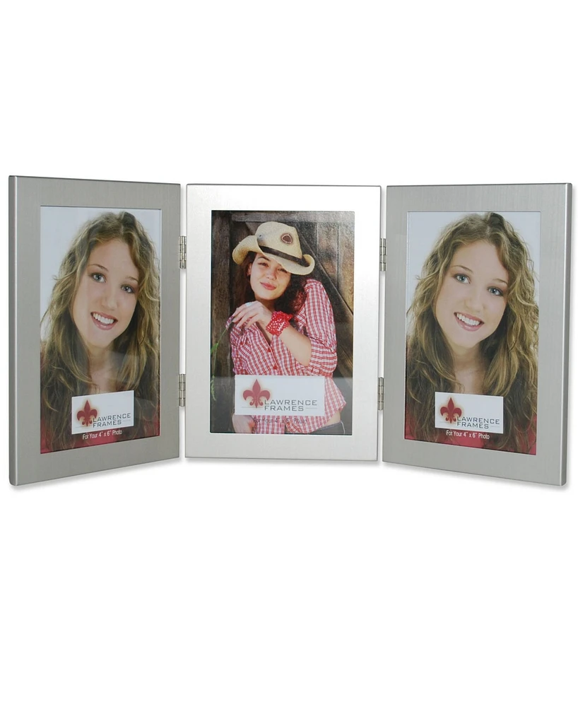 Lawrence Frames Brushed Silver Hinged Triple Metal Picture Frame - 4" x 6"
