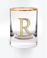 Qualia Glass Monogram Rim and Letter R Double Old Fashioned Glasses, Set Of 4