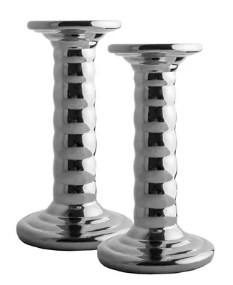 Qualia Glass Argent 5.5" Glass Candlesticks, Set Of 2