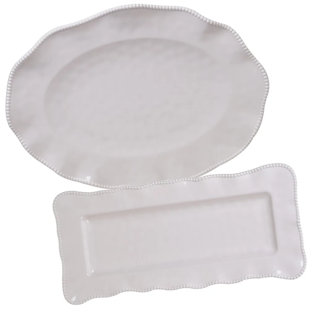 Certified International Perlette Cream Melamine 2-Pc. Platter Set - Rectangular and Oval