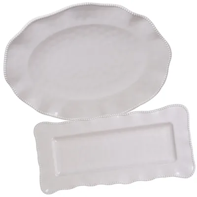 Certified International Perlette Cream Melamine 2-Pc. Platter Set - Rectangular and Oval