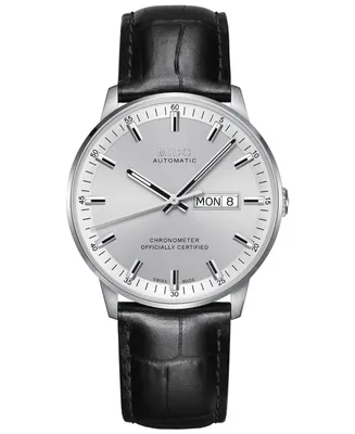 Mido Men's Swiss Automatic Chronometer Commander Black Leather Strap Watch 40mm