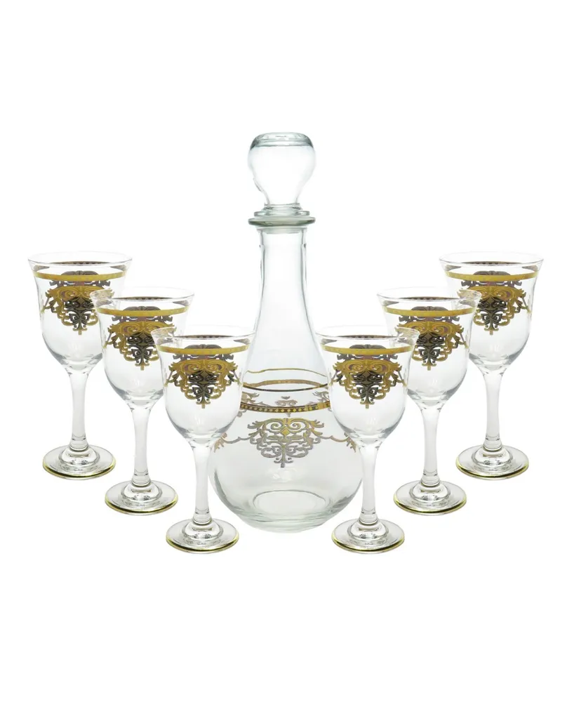 7 Piece Wine Set With Gold Artwork