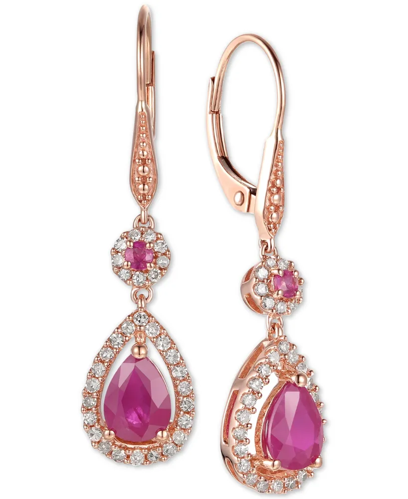 Ruby (1-5/8 ct. t.w.) and Diamond (1/3 ct. t.w.) Teardrop Halo Drop Earrings in 14k Rose Gold