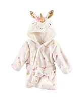 Luvable Friends Baby Girls Plush Bathrobe, Stars Unicorn, 0-9M