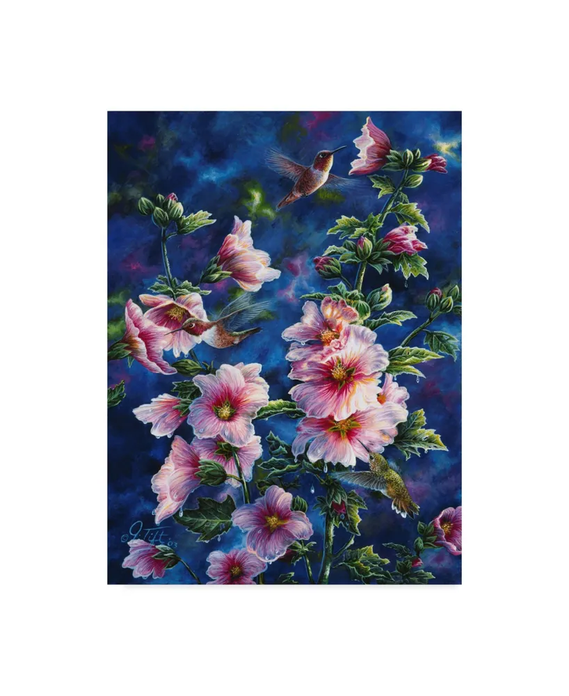 Jeff Tift 'Hollyhocks And Hummingbirds' Canvas Art - 14" x 19"