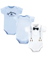 Little Treasure Baby Boy Cotton Bodysuits 3pk, Light Blue Suspenders, 18-24 Months