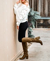 Journee Collection Women's Leeda Wide Calf Lace Up Detail Knee High Boots