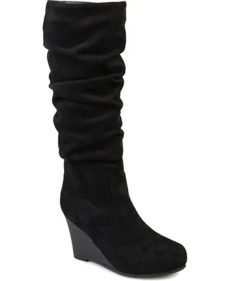 Journee Collection Women's Haze Wide Calf Rouched Knee High Wedge Boots