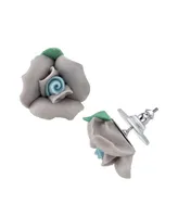 2028 Silver-Tone Large Porcelain Rose Earrings