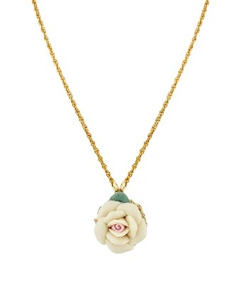 2028 Gold Tone Porcelain pendant Necklace 16" Adjustable