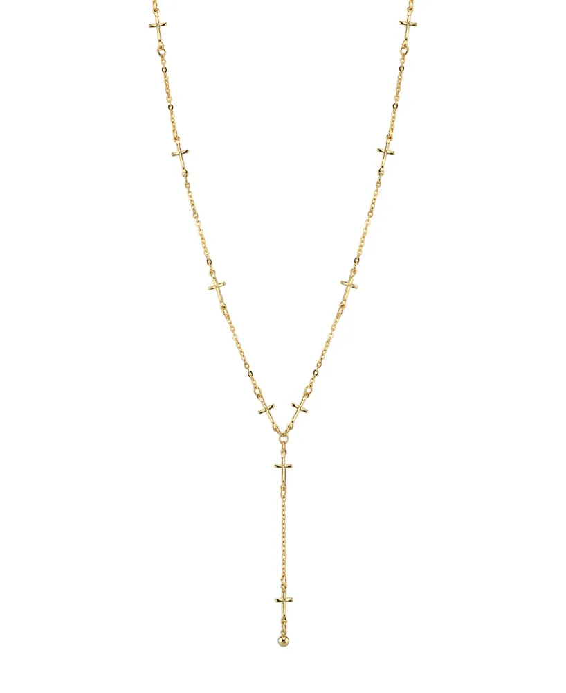 2028 14K Gold Tone Cross Chain Y Necklace 15" Adjustable