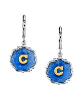 2028 Silver Tone Blue Enamel Gold Tone Initial Earrings