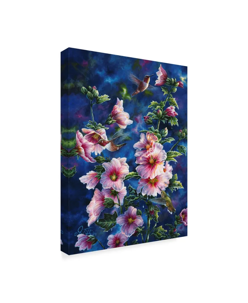 Jeff Tift 'Hollyhocks And Hummingbirds' Canvas Art - 14" x 19"