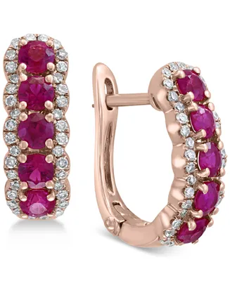 Effy Ruby (1-1/4 ct. t.w.) & Diamond (1/4 ct. t.w.) Hoop Earrings in 14k Rose Gold