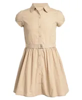 Little Girls Uniform Belted Poplin Shirt Dress