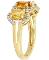 Citrine (1-1/3 ct.t.w.) and Diamond (1/5 3-Stone Halo Ring 18k Yellow Gold over Sterling Silver