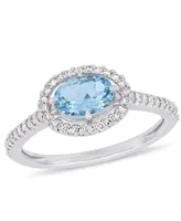 Aquamarine (5/8 ct.t.w.) and Diamond (1/4 Halo Ring 10k White Gold