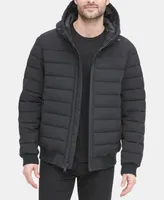 Dkny Men's Quilted Hooded Bomber Jacket