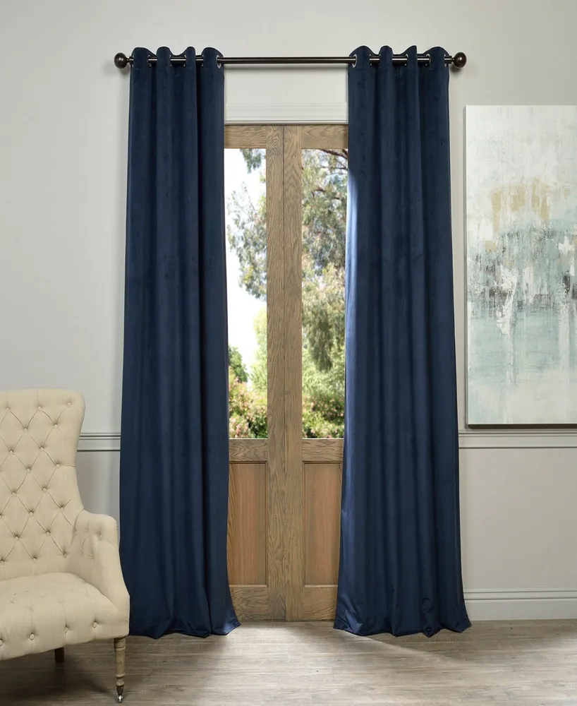 Half Price Drapes Midnight Blue Grommet Signature Velvet Blackout Curtain