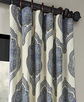 Half Price Drapes Arabesque Blue Emblem Printed Cotton Room Darkening Curtain