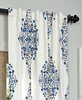 Half Price Drapes Kerala Blue Emblem Printed Cotton Room Darkening Curtain