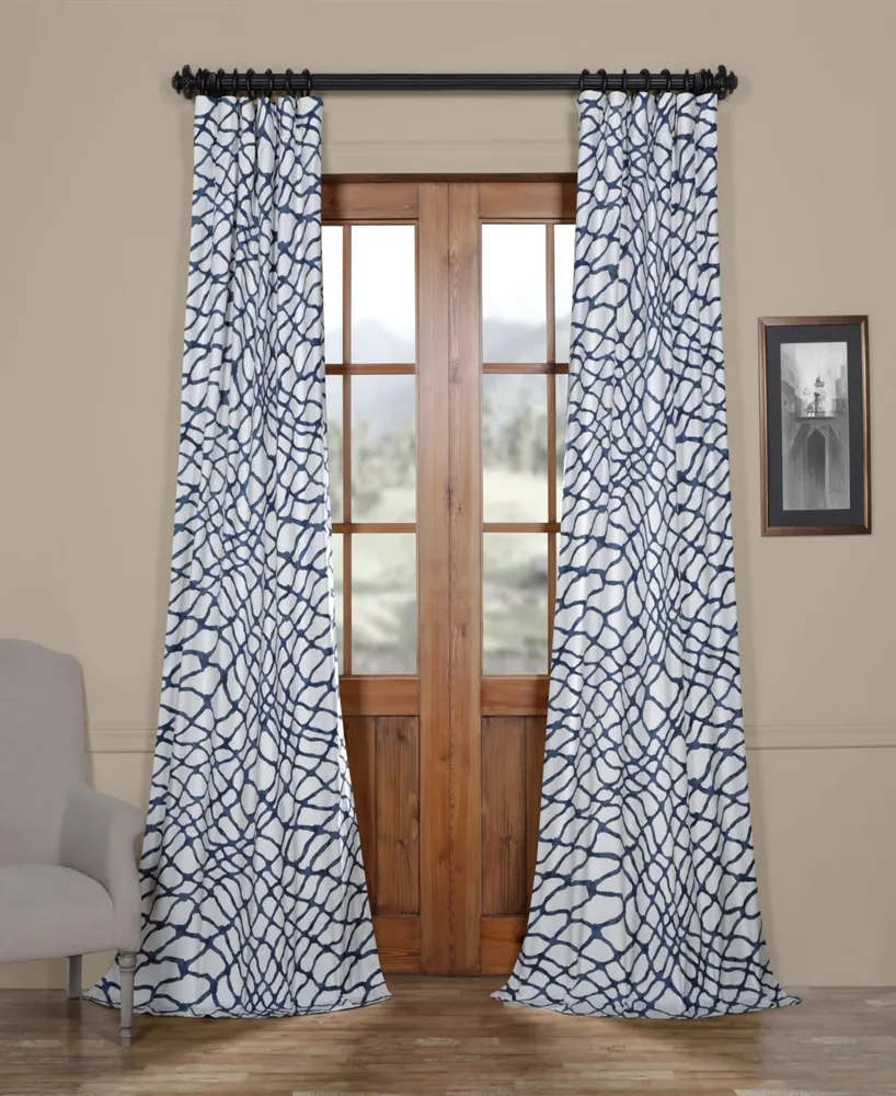 Half Price Drapes Ellis Blue Abstract Printed Cotton Room Darkening Curtain