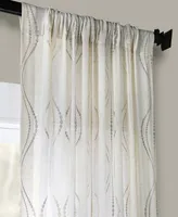 Half Price Drapes Suez Natural Embroidered Striped Patterned Faux Linen Sheer Curtain