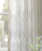 Half Price Drapes Suez Natural Embroidered Striped Patterned Faux Linen Sheer Curtain