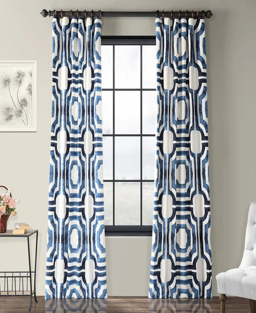 Half Price Drapes Mecca Blue Geometric Printed Cotton Room Darkening Curtain