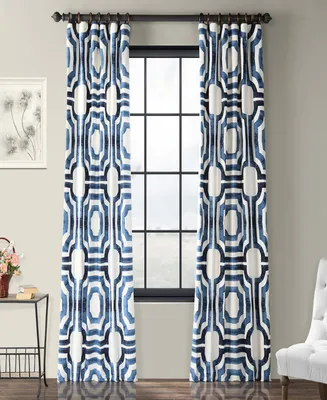 Half Price Drapes Mecca Blue Geometric Printed Cotton Room Darkening Curtain