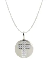 Diamond Double Cross Disk Pendant Necklace in 14k White Gold (1/10 ct. t.w.)