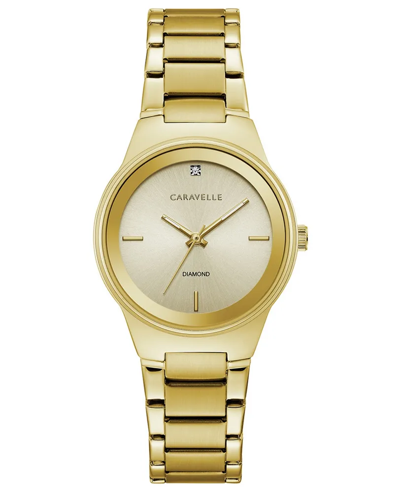 Caravelle Designed by Bulova Women's Diamond-Accent Gold-Tone Stainless Steel Bracelet Watch 30mm