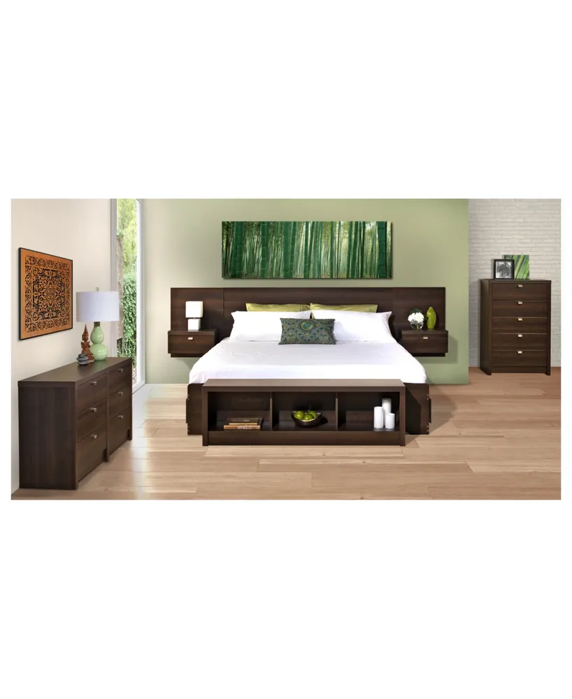 Prepac Series 9 Designer Floating King Headboard with Nightstands