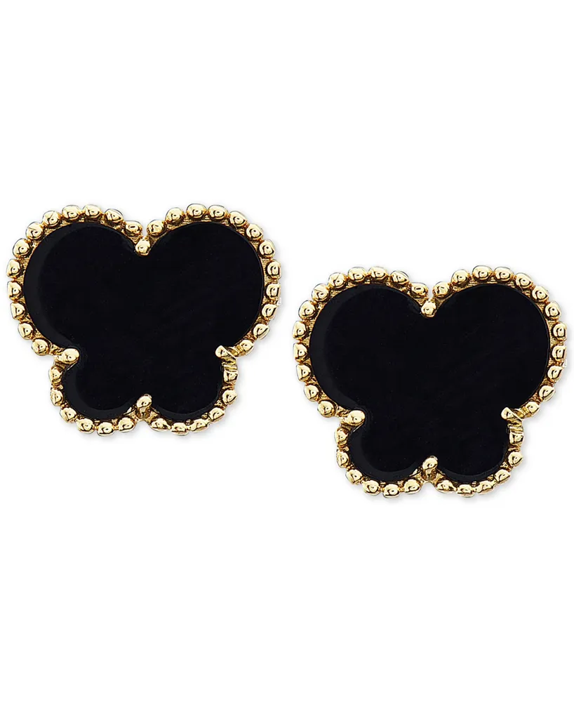 Effy Onyx (9 x 7 mm) Butterfly Stud Earrings in 14k Gold