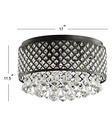 Jonathan Y Evelyn 17" 3-Light Crystal Drops/Metal Led Flush Mount