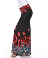 White Mark Peacock Printed Palazzo Pants