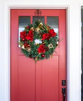 Village Lighting 30" Lighted Christmas Wreath, Red Magnolia