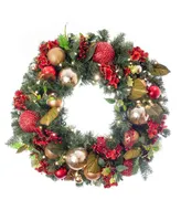 Village Lighting 30" Lighted Christmas Wreath, Scarlet Hydrangea