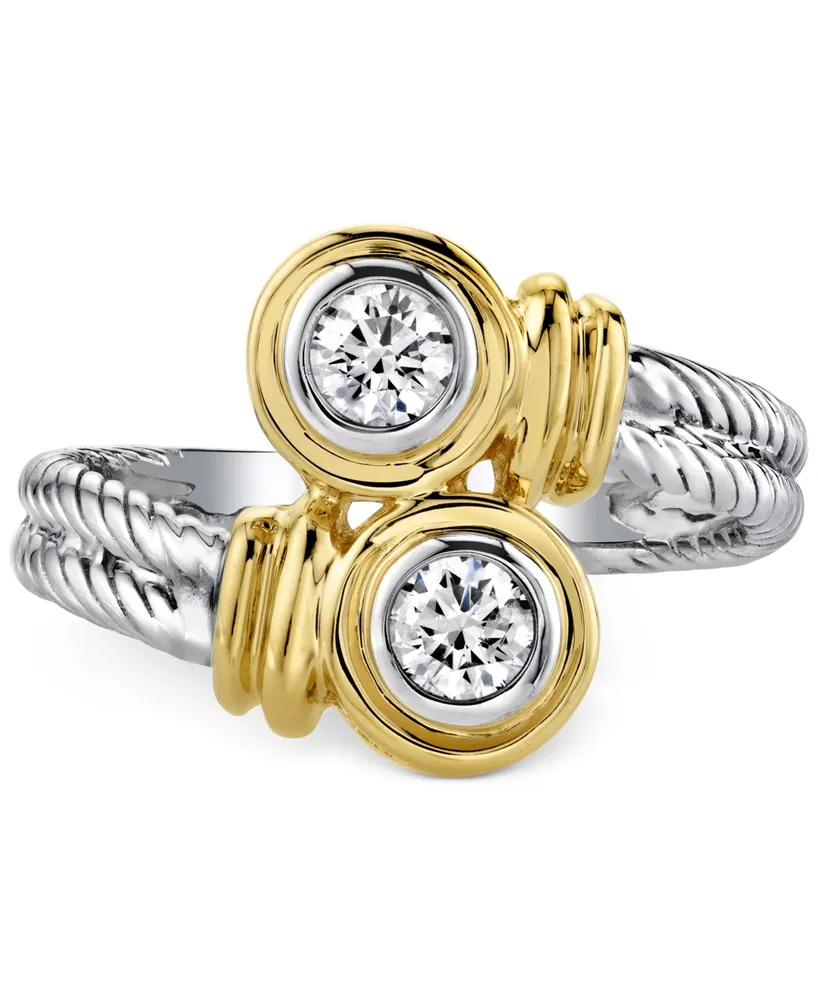 Diamond Twist Ring (1/3 ct. t.w.) in 14k White & Yellow Gold - Two