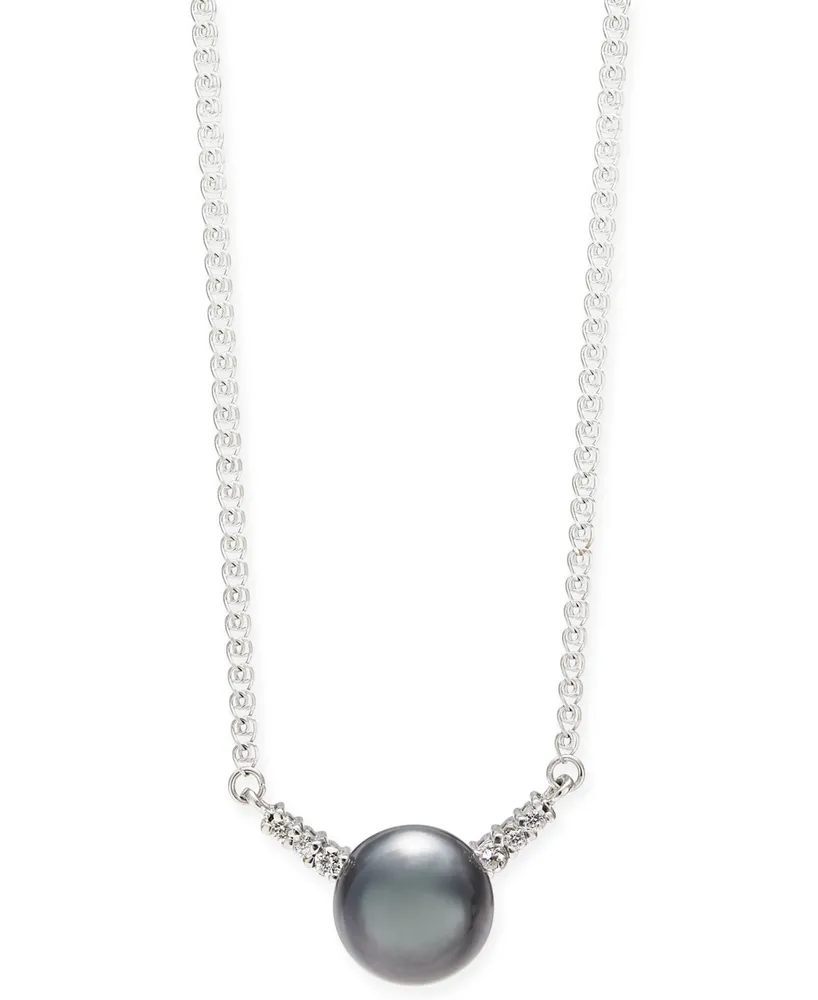 Cultured Tahitian Pearl (9mm) & Diamond (1/8 ct. t.w.) 18" Pendant Necklace in 14k White Gold