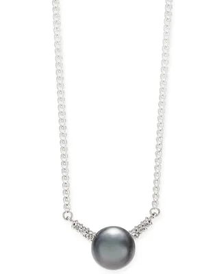 Cultured Tahitian Pearl (9mm) & Diamond (1/8 ct. t.w.) 18" Pendant Necklace in 14k White Gold