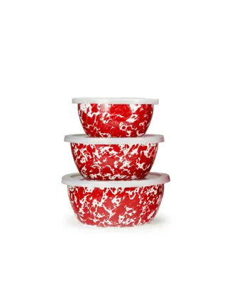 Golden Rabbit Red Swirl Enamelware Collection Nesting Bowls, Set of 3