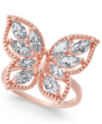Charter Club Crystal Butterfly 18K Rose Gold Plate Ring, Created for Macy's