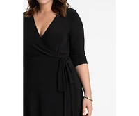 Kiyonna Plus Essential Wrap Dress with 3/4 Sleeves