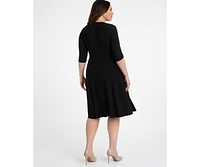 Kiyonna Plus Essential Wrap Dress with 3/4 Sleeves