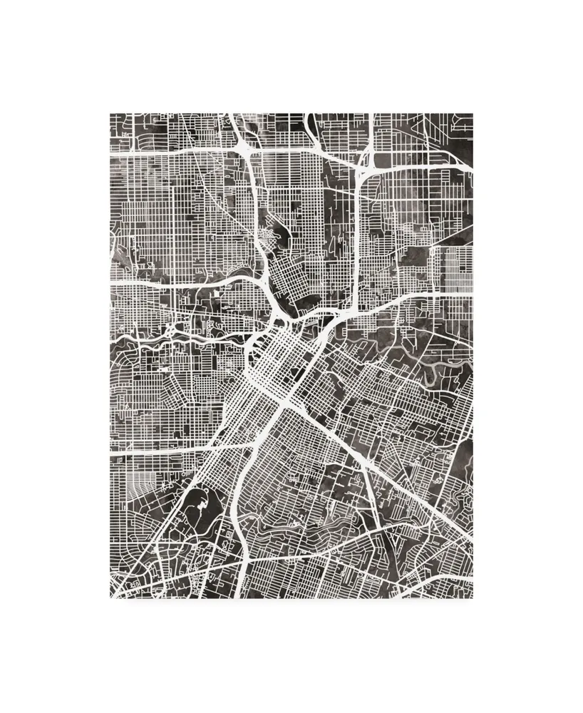Michael Tompsett Houston Texas City Street Map Black Canvas Art