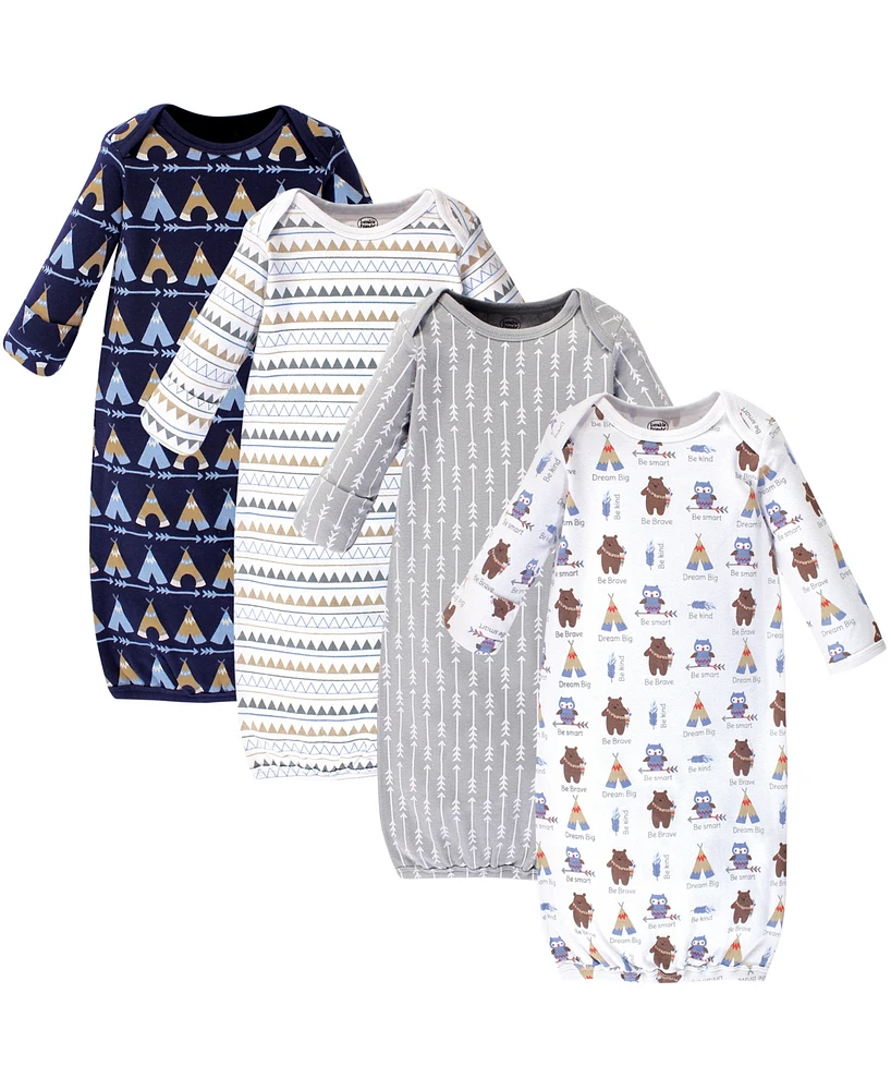 Luvable Friends Cotton Gowns, Tribe, 4 Pack, 0-6 Months